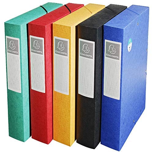 Exacompta 50910E 10er Pack Sammelbox Scotten aufgebaut mit Gummizug 60 mm breit aus extra starkem Colorspan-Karton mit Rückenschild für DIN A4 Archivbox Heftbox Sammelmappe farbig sortiert