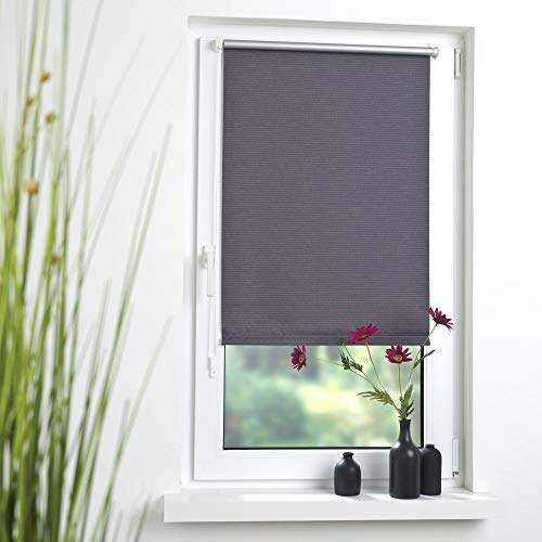 Liedeco® Rollo Klemmfix Thermobeschichtet - 120 x 150 cm anthrazit (Breite x Höhe) / lichtundurchlässig blickdicht verdunkelnd und stufenlos verstellbar / leichte Innen-Montage ohne Bohren mit Klemmträger / 123 montiert / Klemmfix-Rollo farbig zum Klemmen fürs Fenster in vielen Farben und Größen / Klemmfix Rollo als Sonnenschutz Sichtschutz Blendschutz und Fensterdekoration innen / Rollos Falt-Plissee Jalousien Zubehör von Liedeco