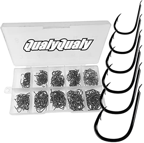 QualyQualy Assortment Fishing Hooks 3#-12# Barbed Hook Black Fishing Hooks For Carp Bass 500 Pcs/Set