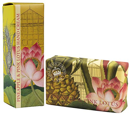 Royal Botanic Gardens KEW Handcreme & Sheabutter Seife Geschenkset - Ananas u. Rosafarbener Lotos