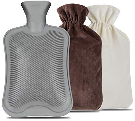 Anstore 2 Litre Hot Water Bottle Grey with 2 Pack Removable Washable Covers Beige Brown,13 * 7.5 inch Hot Water Bottle for Period Pain,A Warm Soft Hot Water Bottle for Parents in Winter