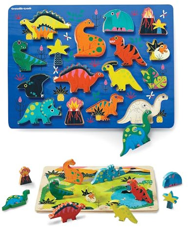 Crocodile Creek 28732 16 Stück Holzpuzzle/Dinosaurier Puzzles, bunt, único