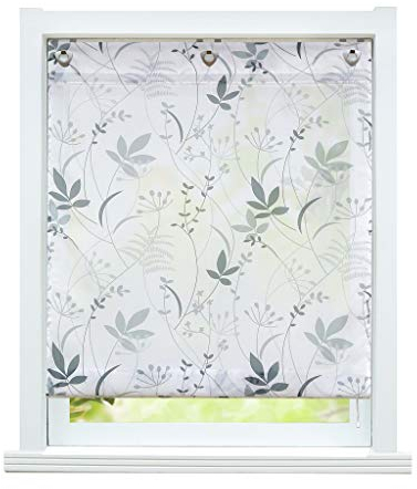ESLIR - Tenda a pacchetto senza fori, con occhielli, trasparente, con ganci a U, moderna, colore bianco, stampa con foglie, 80 x 140 cm (larghezza x altezza), 1 pezzo