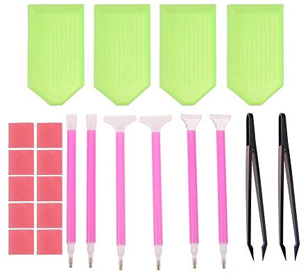 Domyebst Outils de Peinture de Diamant Stylo Diamond Painting + Colle + Brucelles + Plateau en Plastique Sélecteur Strass Rapide Stylo Point De Croix Broderie Diamond Painting Stylet
