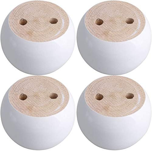 4PCS White Wooden Round Furniture Bun Feet 2 Tall with Screws Replacement Solid Wood Furniture Legs Dresser Legs Sofa Cabinet Couch Replacement Legs