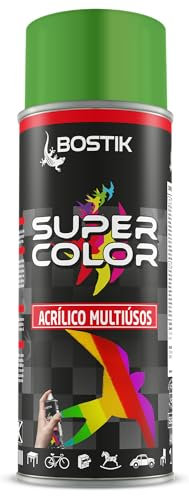 Bostik Super Color Verde Prado RAL 6018 - Pintura en Spray Acrílica para Uso Profesional y Doméstico, Multiusos, Secado Rápido, Acabado Brillante, 400 ml