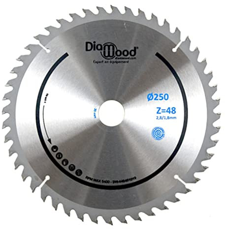 DIAMWOOD - Lame Scie Circulaire Universelle HM pour Bois | Scie Table, Combinée Toupie Scie | Diamètre 250 mm | 48 Dents Alternées Positives | Alésage 30/25,4/20/19/16/15,9 mm | épaisseur 2,8/1,8 mm