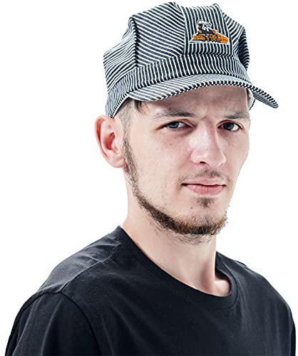 CINKCO Dirigent Hat Klassische Blau/Weiß Streifen Zug Ingenieur Cap Verstellbare Mütze