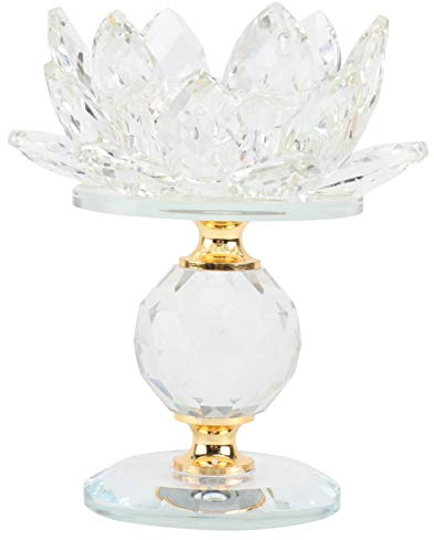 VOSAREA Kristall Lotus Kerzenhalter Buddhistischer Lotus Candlestick Flower Candle Kristall Buddha Lotus Teelichthalter Kerzenhalter Kerzenständer Kerzenleuchter Tansparency