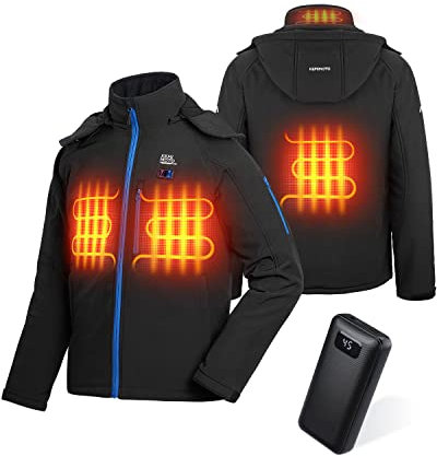 ISSYZONE Heated Jacket Men's Heated Jacket with 4 Heating Zones, 3 Adjustable Heating Levels, USB Eletrik Heating Vest with 9600 mAh Power Bank for Skiing, Motorcycling, Outdoor, black, M-L