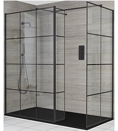 Milano Barq Black Grid Corner Shower Enclosure Return Graphite Tray - 1200mm x 800mm