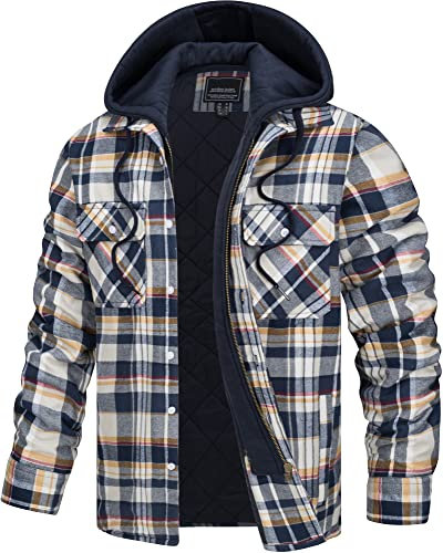 TACVASEN Chemise Pour Homme Vestes En Flanelle À Carreaux Avec Capuche Veste À Carreaux Pour Bûcheron Manteau Jaune,M