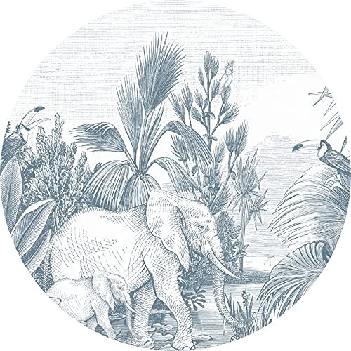 papier peint panoramique rond adhésif jungle bleu Ø 70 cm - ESTAhome