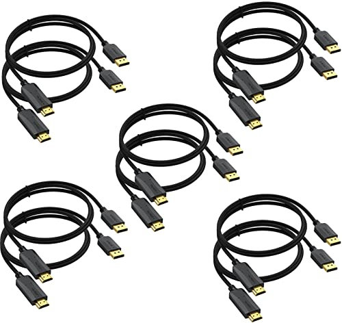 Thin DisplayPort to HDMI Cable 10-Pack, 3 FT DP to HDMI Display Port Cord Adapter Male to Male Cord Gold-Plated Braided Compatible with Dell, HP, Insignia, ASUS, AMD and More