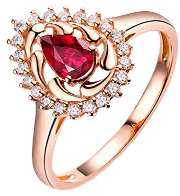 Daesar Damen Ring Rotgold 750, Verlobungsring Tropfen mit 0.5ct Rubin Eheringe Rosegold mit Diamant Gr.54 (17.2)