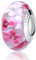Nbsameng Glitzer Charme Blume Perlen aus Murano Glas Charms für Armbänder und Ketten für Damen, 925% Silber Anhänger,Hell-Pink