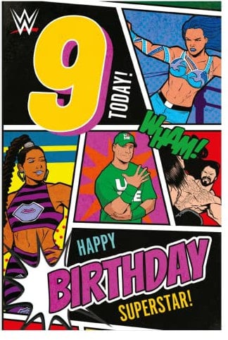 Danilo Promotions LTD Offizielle WWE-Geburtstagskarte zum 9. Geburtstag, Karte für besondere Anlässe für Jungen, recycelbare Geburtstagskarte, offiziell lizenzierte Geburtstagskarte