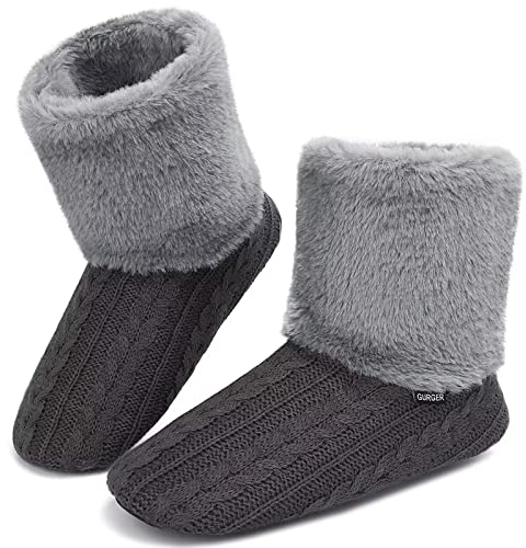 GURGER Chausson Montant Femme Hiver Fourrure Chaussons Bottes Homme Bottines Pantoufles Chaud Peluche Doublé Maison Slipper Boot Gris Taille 38 39