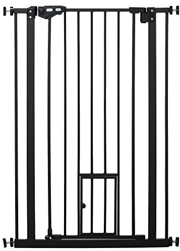 PawHut Extra Tall Dog Gate with Cat Door Auto Close for Stairs 74-80 cm Wide