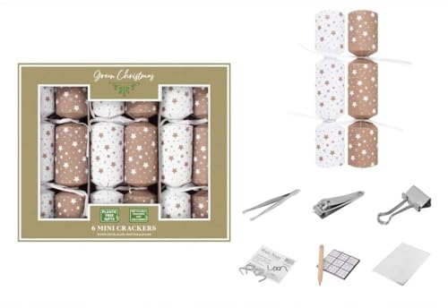 RSW Pack Of 6 Mini Eco Christmas Crackers Gold White Star Family Dinner Party Cracker 20.5cm
