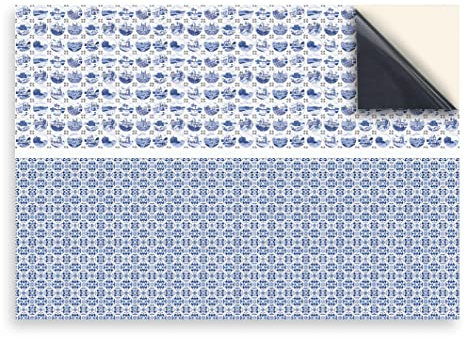 Stick & Go Repositionable Self Adhesive Dolls House Wallpaper 1:12 Scale (1 Sheet) - Blue & White Delft Wall Tiles - No. 112