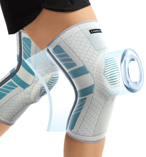 CAMBIVO Tutore Ginocchio 2 Pezzi, Ginocchiera Ortopedica Compressione con Stabilizzatori Laterali In PMMA e Gel Pad Rotulea, per Rottura del Menisco, Artrite, Infortunio Sportivo, Pallavolo