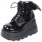 Ulalaza Dark Bat Wing Stivaletti per Donna Zeppa Chunky con Piattaforma Sassy Stivale Punta Rotonda Allacciatura Cerniera Laterale Tacco Alto Stivale Donna Tessuto Elasticizzato Morbido Delicato
