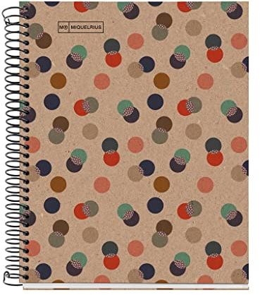 Miquelrius - 100 Prozent Recycling-Notizbuch, 1 Farbstreifen, A5, 80 karierte 5-mm-Blätter, 80-g-Papier, 2 Löcher, Einband aus Recycling-Karton, Öko-Konfetti-Design
