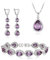 Clearine Set di Gioielli da Sposa per Donne Damigella d'Onore, Argento Placcato Viola Goccia Zirconia cubica Collana Lunga Orecchini Pendenti Bracciale per Festa Prom