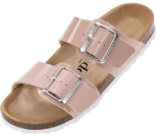 Palado Pantoletten Damen Samos EGS - bequeme Sandalen Made in Spain - Hausschuhe mit dämpfendem Kork-Fußbett - modische Sommerschuhe Rose Lack UK3,5 - EU36