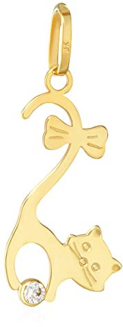 NKlaus Kettenanhänger Katze 333 Gelb Gold 8 Karat 20x10 mm Zirkonia weiß Damen Amulett 14317