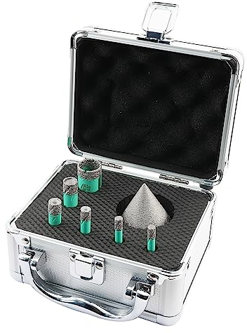 Set di Punte Diamantate - 7pezzi (6/6/8/10/12/20mm+50mm Punte per Smusso) LEKOMESH Seghe a Tazza per Porcellana Piastrella Ceramica Granito Marmo Muratura,Gambo Triangolare