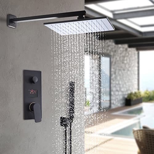 Duschsystem Schwarz Unterputz Duscharmatur Set Duschsystem mit Regendusche 30x30cm LED Nischendusche Kopfbrause Bad
