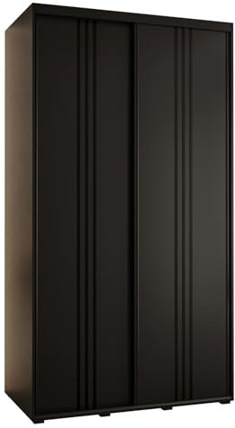 MEBLE KRYSPOL Davos 6 130 Schlafzimmerschrank mit Zwei Schiebetüren - Moderner Kleiderschrank mit Kleiderstange und Regalen - 235,2x130x60 cm - Schwarz Schwarz Schwarz
