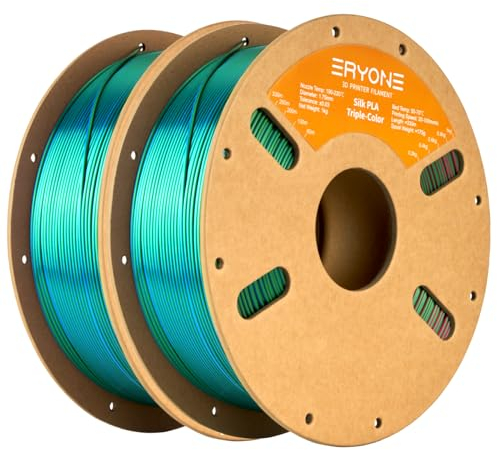 ERYONE Dreifarbiges Seiden PLA Filament 1.75mm,Seidiges Mehrfarbiges PLA-Filament für 3D-Drucker +/- 0,03 mm,Co-Extrusion Seiden PLA Filament 1 kg/Spule x 2, Rot& Blau& Grün