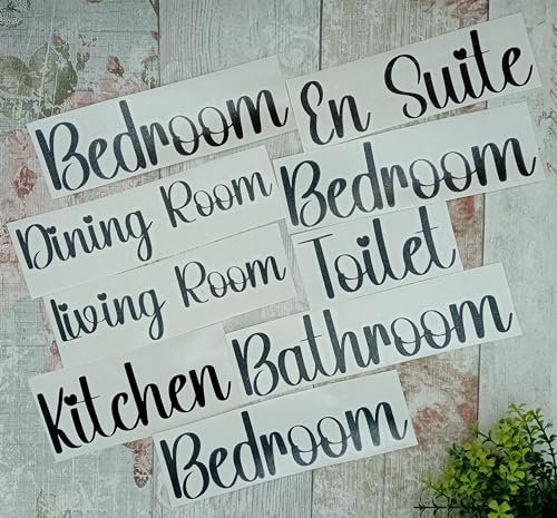 Home Door Sign Stickers - Waterproof Vinyl Decal - Fun Gifts - Black Wall Art - Decorative Accessory - Toilet - Kitchen - Living Room (3 Bed House Pack)