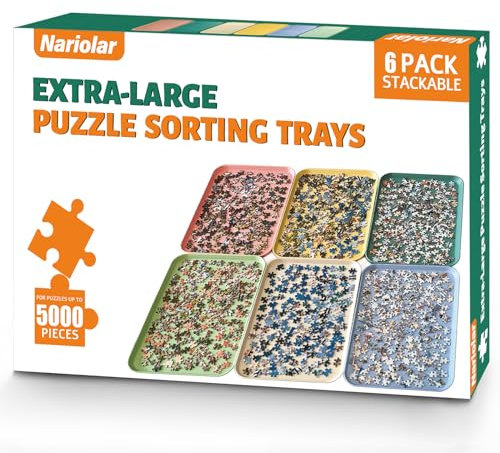 Nariolar 16.9 x 12 Extra-Large Puzzle Sorting Trays Stackable, 6 Pack Puzzle Sorter for Sorting 2000/3000/5000 Puzzle Pieces