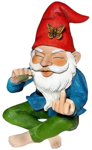 Garden Gnome, Middle Finger 5.9inch Resin Funny Garden Gnomes, Cheeky Smoking Naughty Gnomes Fade-resistant Mini Gnomes for Garden Lawn, Garden Sculptures Statues