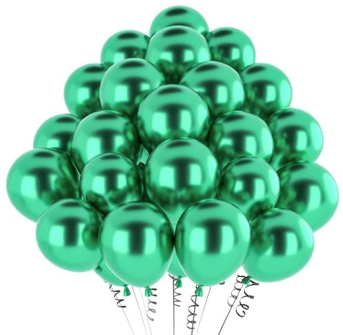 hpnparty Luftballons Grün Metallic, 100 Stück 12 Zoll Grün Luftballons, helium ballons Latex ballon für Geburtstagsdeko, Babyparty, Hochzeitsdeko, Taufe Deko, Partydeko