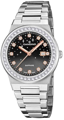 Candino Swiss Damenuhr Analog aus Edelstahl 316l Silberfarben | Quarzwerk, Widerstandsfähiges Saphirglas, Wasserdicht 5 ATM, Kalender C4749/4