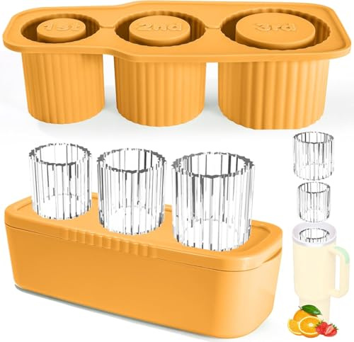 Ice Cube Tray for Stanley, Tumbler Ice Mold with Lid and Bin, 100% Food Grade Silicone, Non BPA, Easy-Release, Ice Cube Tray for Making 3 Hollow Cylinder Ice Cube Molds, for 20-40 oZ Stanley Cup