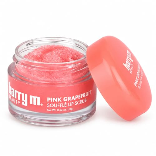 Barry M Souffle Lip Scrub Exfoliating Lip Mask, Pink Grapefruit | Soft whipped scrub, hydrates and polishes lips, exfoliates dry chapped lips, use before lip balm, vegan and cruelty-free