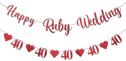 Moorle 40th Ruby Wedding Banner, Red Heart Bunting, 40th Anniversary Decorations, Happy Anniversary Banner, 21 cm x 29 cm