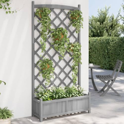 Fioriera da Giardino Prissent con Traliccio e Spalliera - Fioriera Outdoor Grigio 90x35x180 cm in Legno di Abete Massello