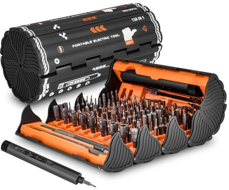 ONEVAN juego destornilladores precisión, 138 en 1 destornillador electrico magnético con luz LED, avance/retroceso, kit destornillador multipuntas para reparación de gafas, relojes y portátiles