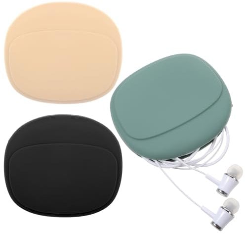 3 Pcs Silicone Headphone Organizer, Multifunctional headphone case, 4 in 1 Data Cable Storage Case, Mini Key Box Portable Wired Headset Storage Bag Soft Silicone Accessories Kit (Black+Green+Beige)