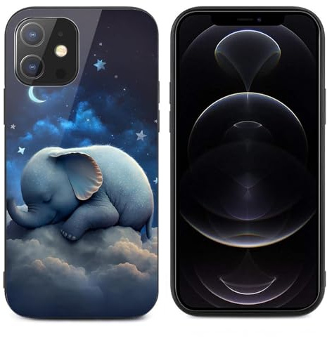 CRIVOTA For iPhone 12 Case - All-new Elephants Design, Glass Back + TPU Inner Shell, Extreme Slimness, Military-grade Tested, Precise Cutouts, Cell Phone Cases for Men Women