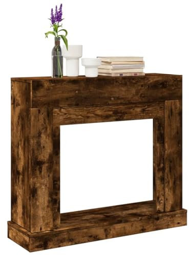 Gecheer Kaminumrandung, Dekorative Kaminkonsole, Kaminsims Dekokamin für Wohnzimmer, Kaminattrappe Kaminverkleidung Räuchereiche 100x30x87,5 cm Holzwerkstoff