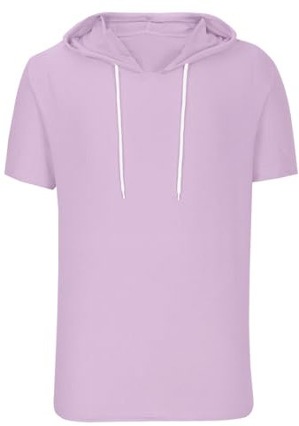Sweat à capuche pour homme - Décontracté - Couleur unie - Léger - Pull à capuche - Coupe ajustée - Manches courtes - Confortable - Cordon de serrage - Coton - T-shirt d'été - Grande taille, Rose #3