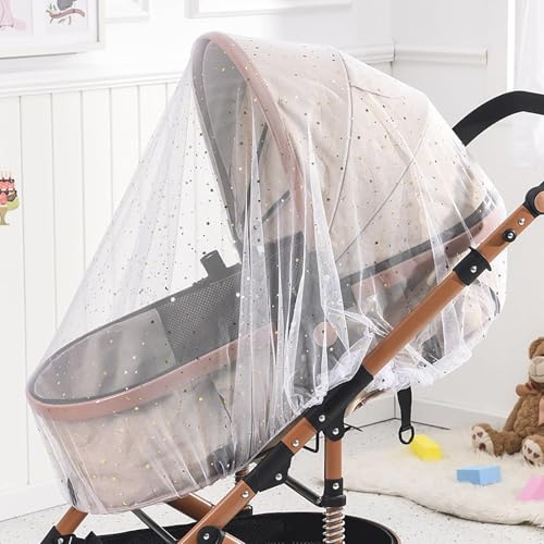 Moskitonetz für Kinderwagen, Baby-Kinderwagennetz, tragbar, Gänseblümchen-Druck, perfektes Insektennetz für Kinderwagen, Stubenwagen, Mini-Krippen, Wiegen und Spielhöfe (weißer Stern)